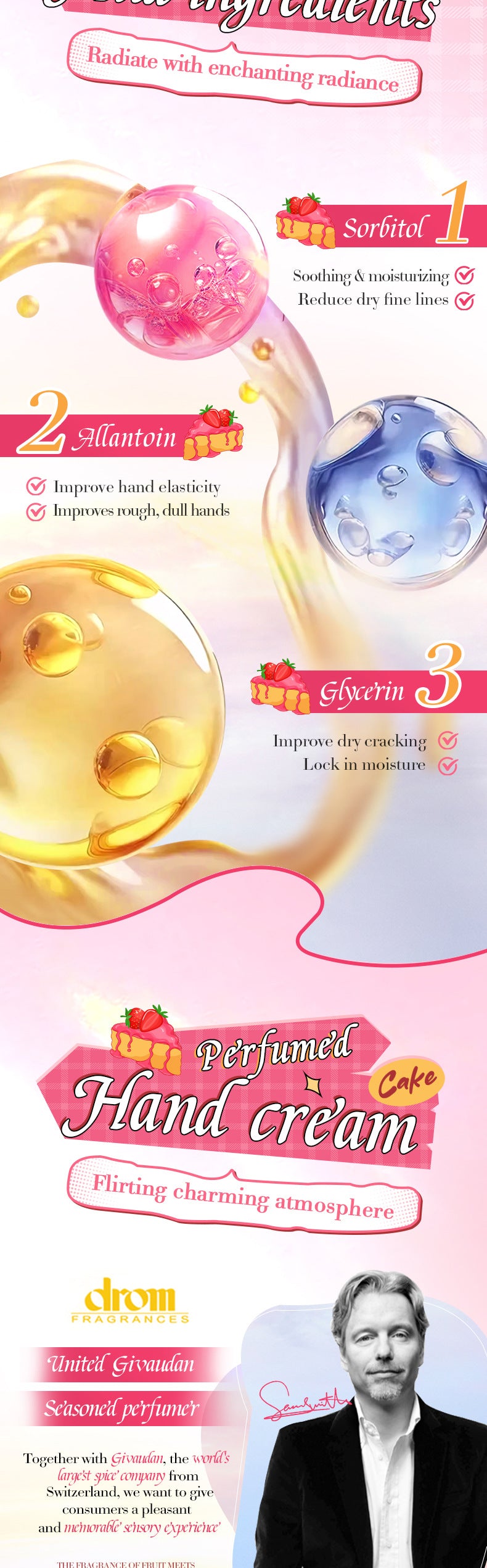 Full English Strawberry Cake Hand Cream BIOAOUA Fragrance Hand Cream  Foreign Trade Wholesale