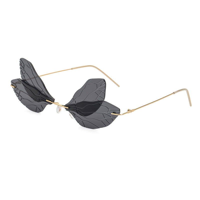 Dragonfly Sunglasses for Women, Stylish Wing Design, Fashionable Double Lens Party Dance Frameless Sunglasses