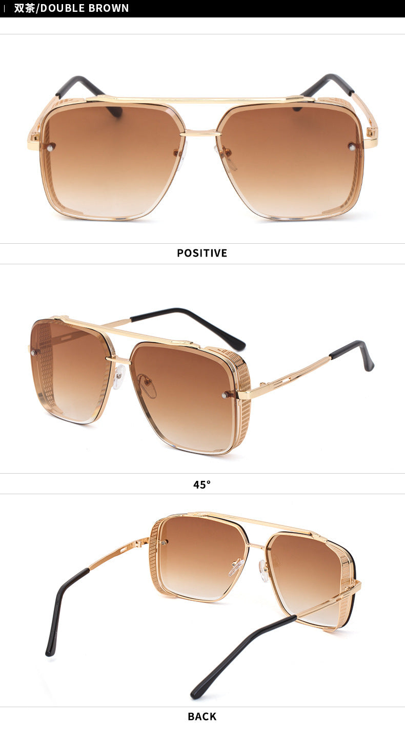 Steampunk Style Hollow Square Frame Double Bridge Sunglasses for Men Steampunk Sunglasses for Women European and American sunglasses