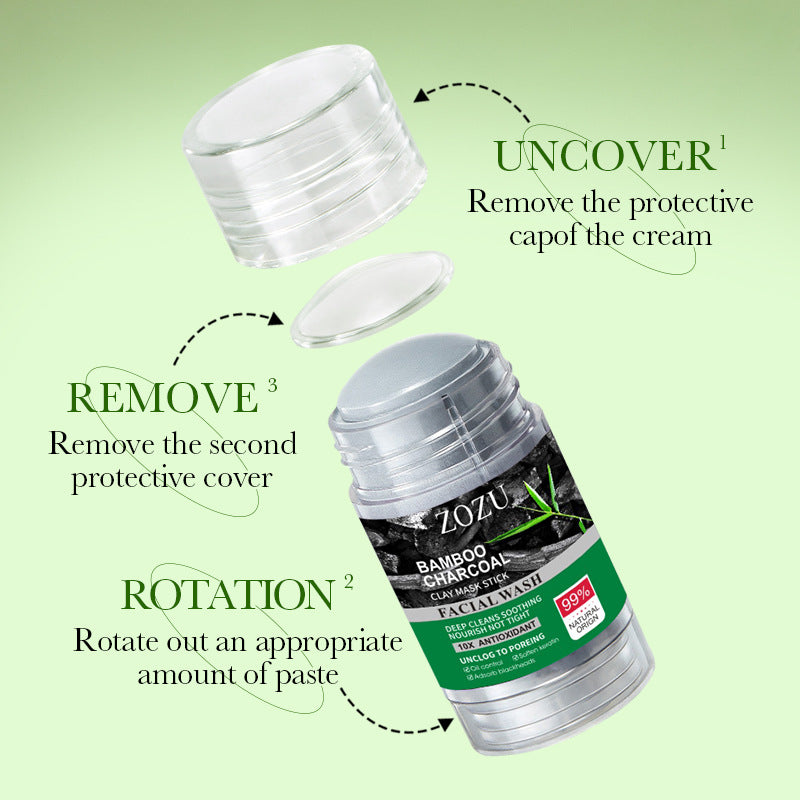 Bamboo Charcoal Solid Mask40g ZOZU Clean pores refreshing portable clay mask stick cross-border wholesale - 图片 4