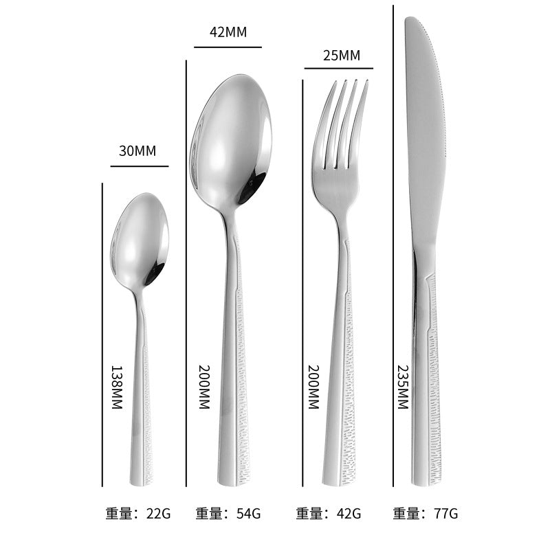 410Stainless Steel Tableware Hotel Restaurant Sand Texture Knife Fork Spoon Tea Spoon24Set of gold Western Steak Knives and Forks - 图片 24