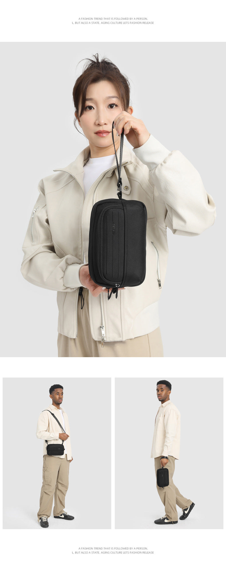 ozuko Men's Clutch Bag Multi-Functional Portable Small Crossbody Bag Travel Commute Lightweight Trendy Brand Storage Men's Bag - 图片 19