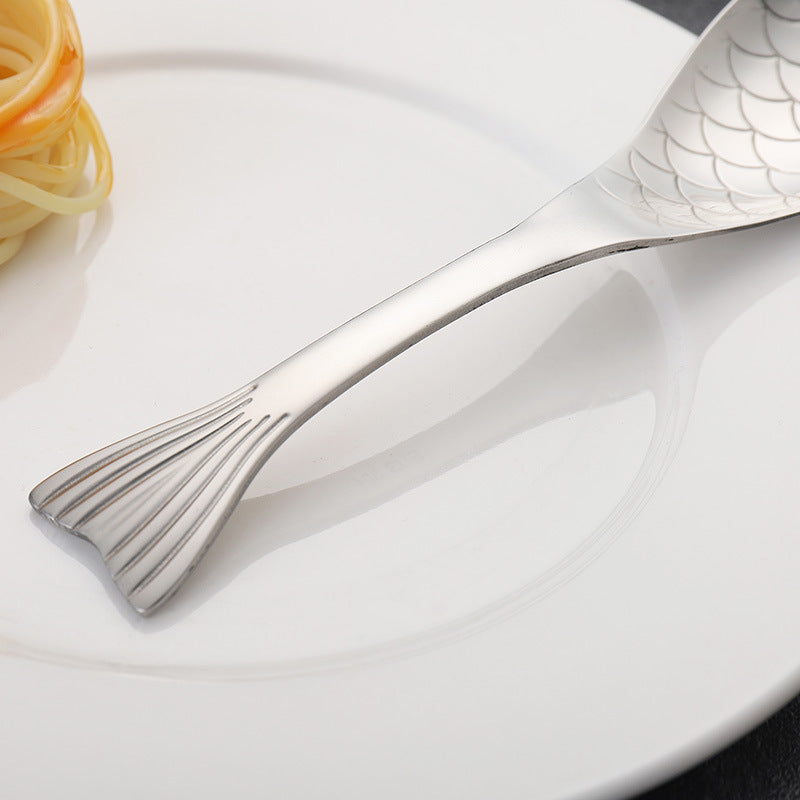 304Stainless Steel Spoon Cooking Restaurant Spoon Pickled Fish Spoon Cartoon Spoon PVD Titanium-plated Colorful Fish Tail Cute Spoon - 图片 4