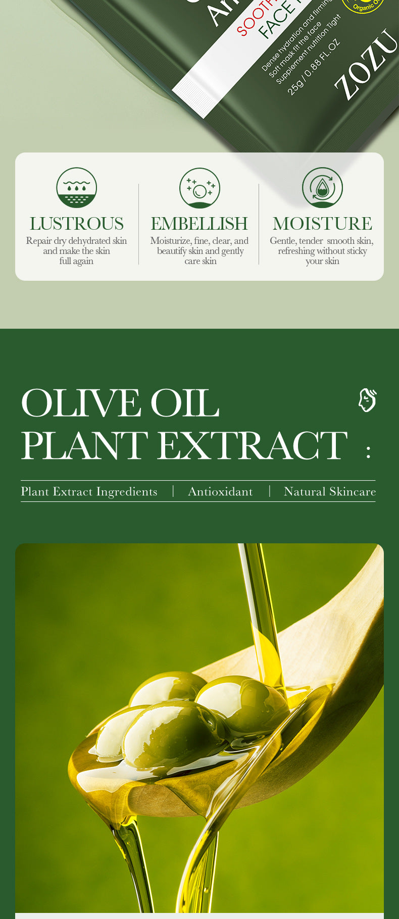 Olive Oil Mask25g ZOZU Hydrating Moisturizing Tablets for Cross-Border Wholesale - 图片 10