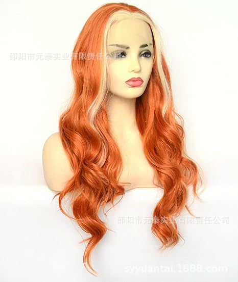 Synthetic Lace Front Wig Orange with Blonde Highlight wigs - 图片 10