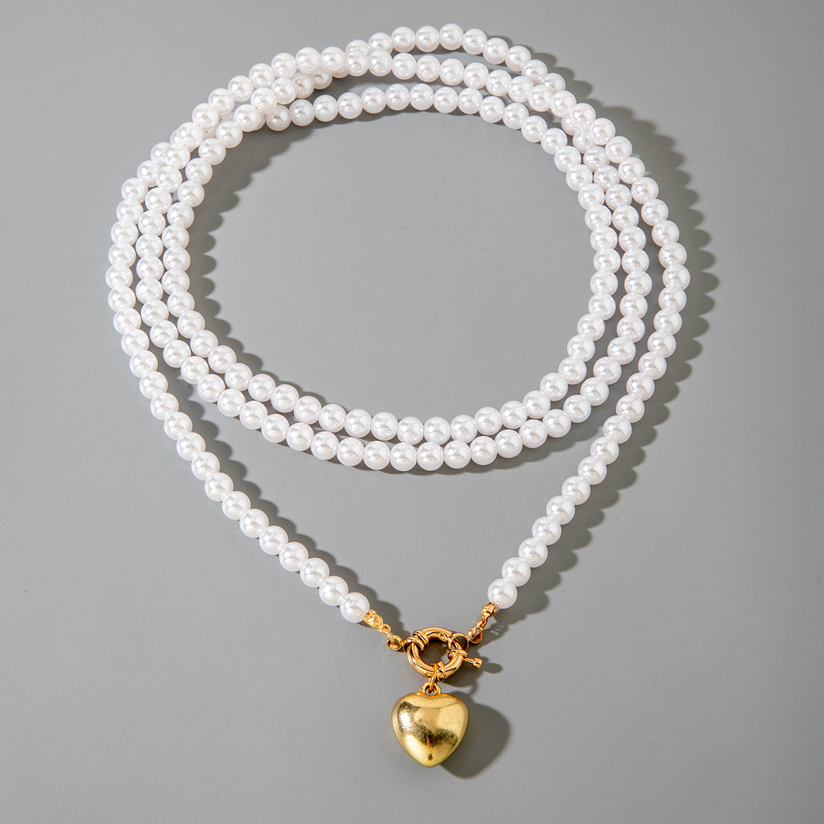 Ornament Layered Wear CCB Peach Heart Necklace Wholesale Baroque Metal Pendant Pearl Necklace - 图片 16