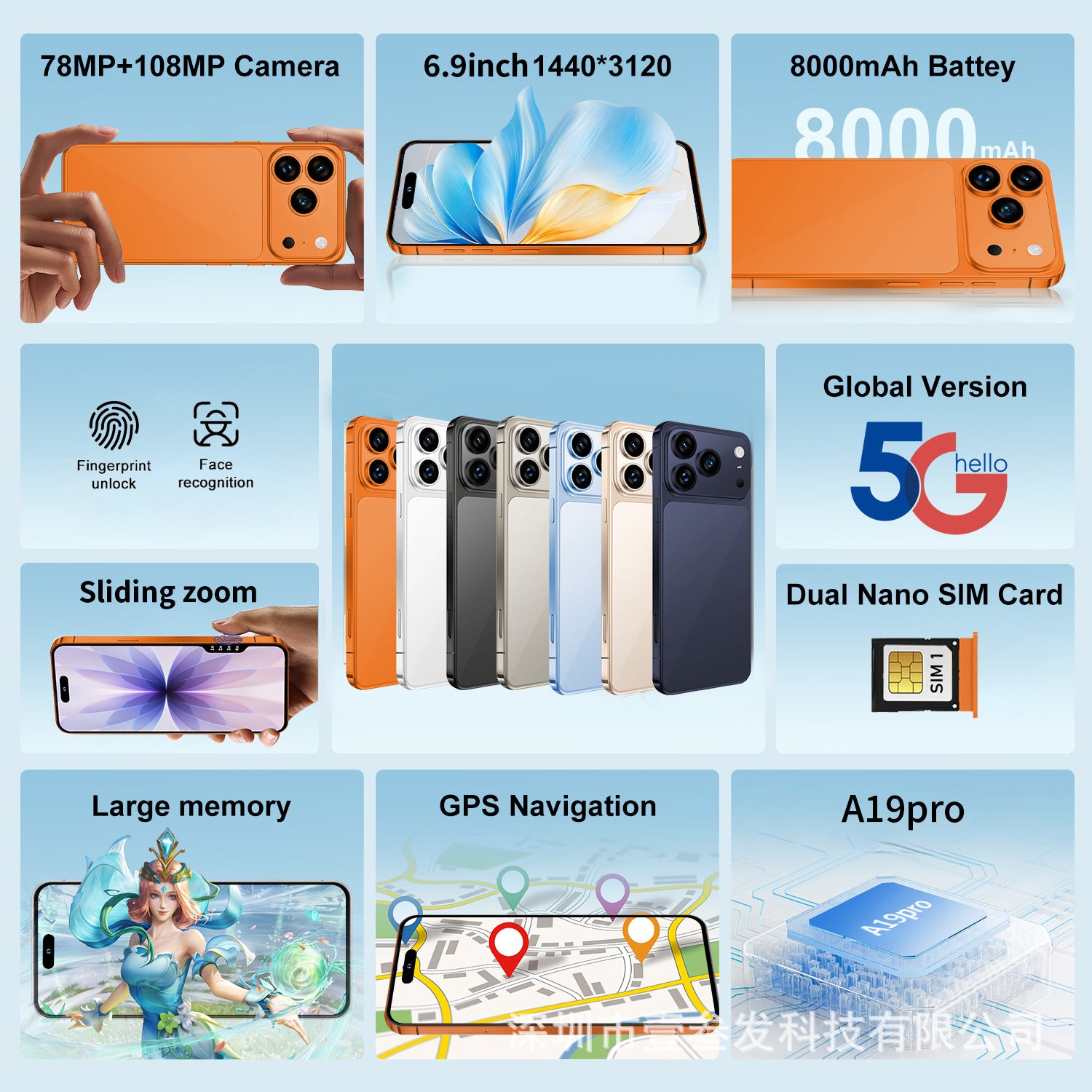 Mobile Phone i17Promax Large Screen6.9Inch1:1Replica Side Key Fingerprint17pro New Smartphone - 图片 8