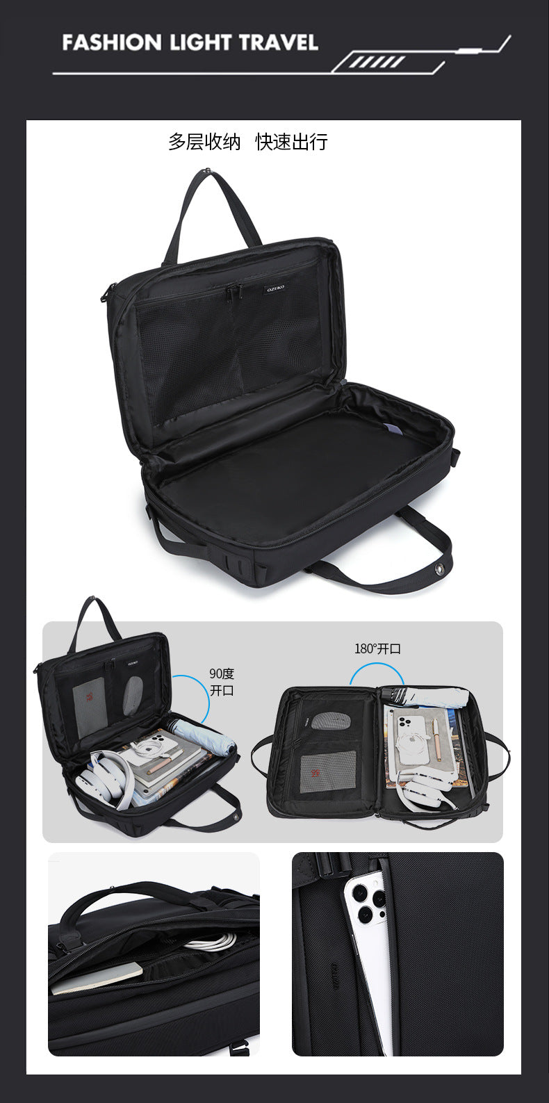 Business Computer Backpack Men's Multifunctional Large Capacity Waterproof Commuting Backpack Shoulder Portable Computer Bag - 图片 13