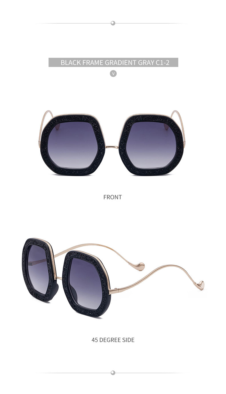 European and American Style Women's Sunglasses with Rhinestones, Irregular Polygonal Large Frame Sunglasses, Trendy High-End Glasses Wholesale - 图片 30