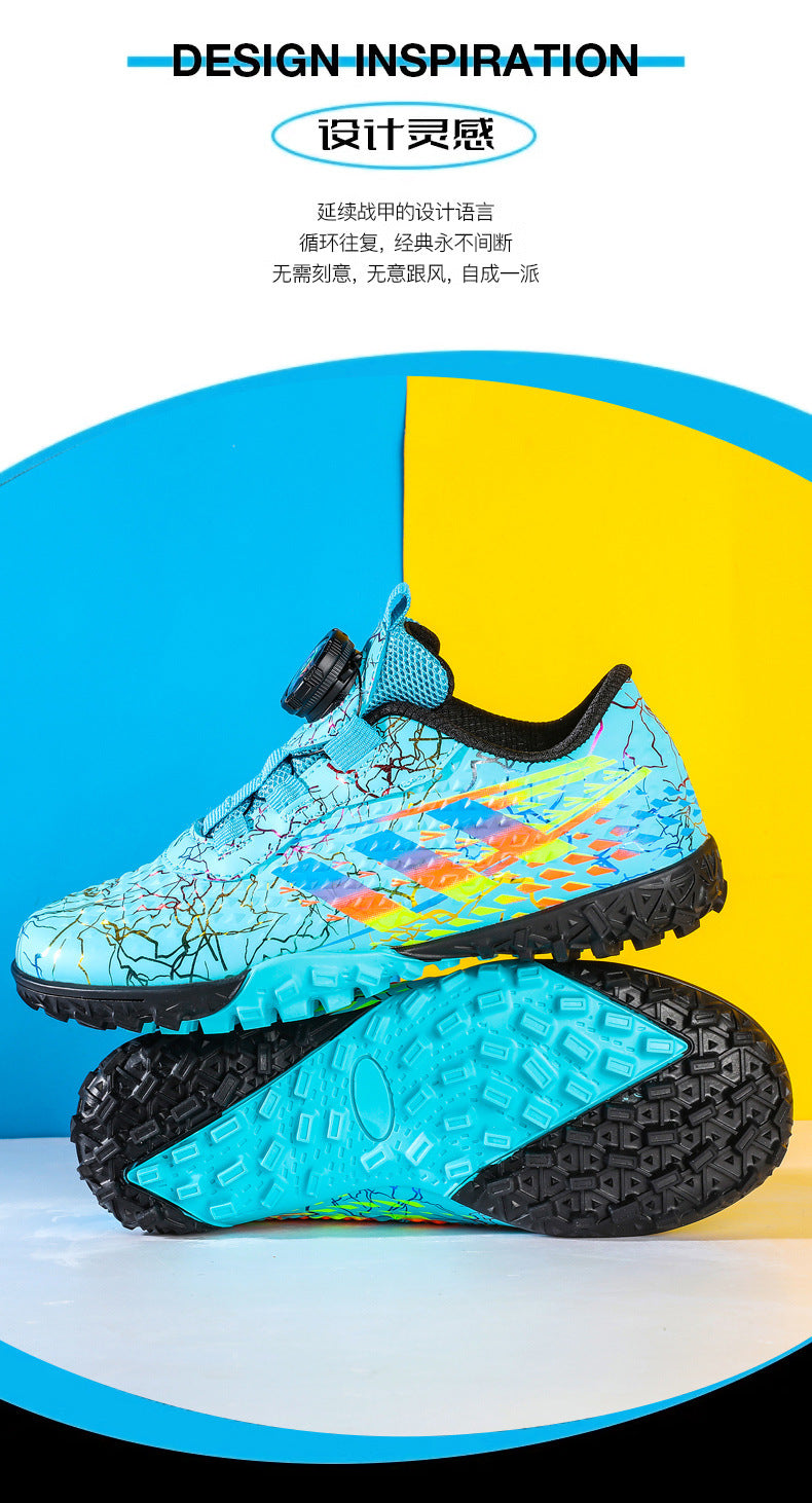 New style soccer shoes for men, women, and children with rotating buckle TF Broken Nail Style Youth Student Grassland Competition Training Shoes - 图片 11