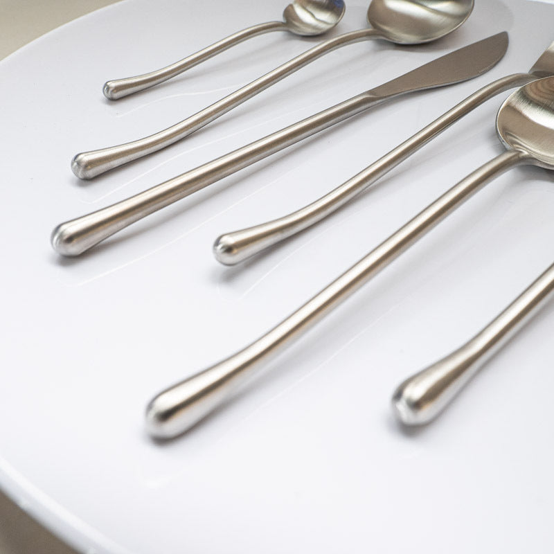 Japanese Style ins304Stainless Steel Thickened Round Dessert Spoon Western Cutlery Set Long Handle Fruit Fork - 图片 18