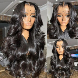 European and American Style Black Big Wave Long Hair Wig for Women, Amazon Available, Front Lace Mesh Synthetic Wig, European and American Style