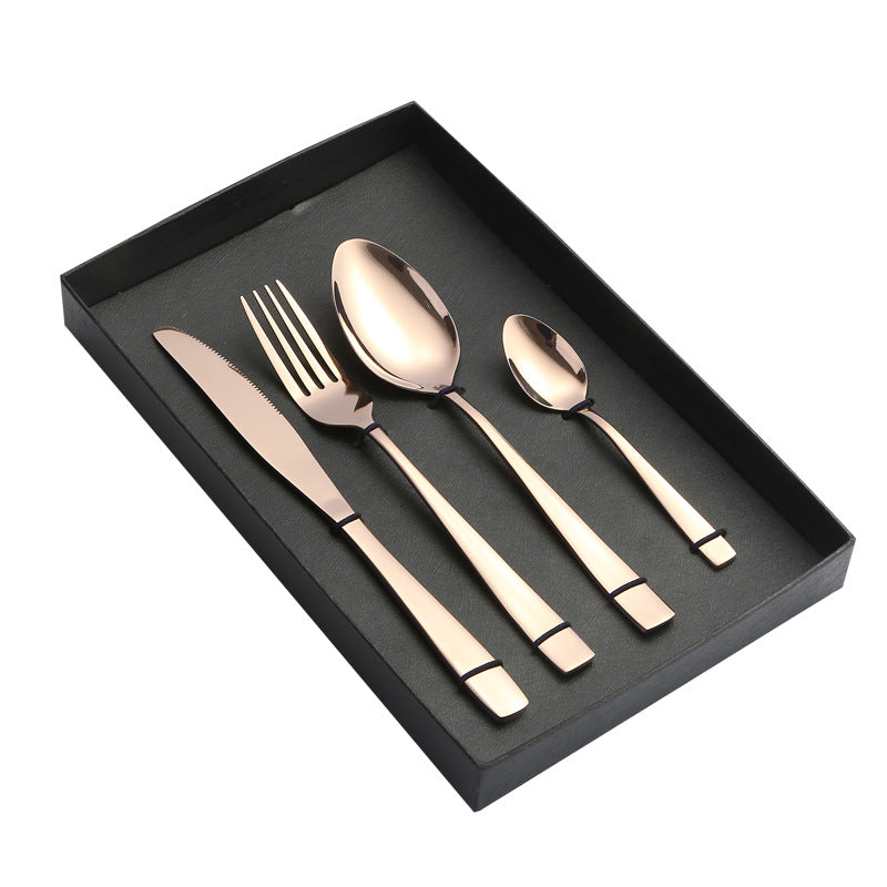 410Stainless Steel Cutlery Western Food Square Handle Knife Fork Spoon4Gift Set Cutlery Set Steak Knife Fork Spoon - 图片 8