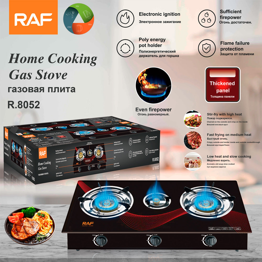 RAF Tabletop Flameout Protection Glass Rotating Fire Intense Gas Stove Three Burners Household Liquefied Gas Stove R.8052 - 图片 22