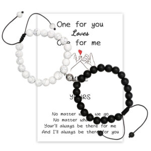 New Couple Card Bracelet Pink Quartz Volcanic Stone White Pine Heart Magnet Pink Quartz Couple Bracelet