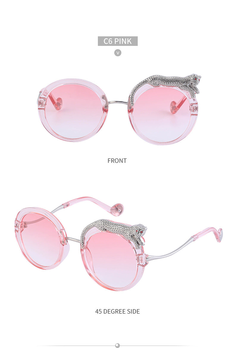2025New Anti-Blue Light Glasses for Women Leopard Head Diamond-Studded European and American Round Frame Sunglasses Trendy Large Frame Sunglasses High-End Feel - 图片 38