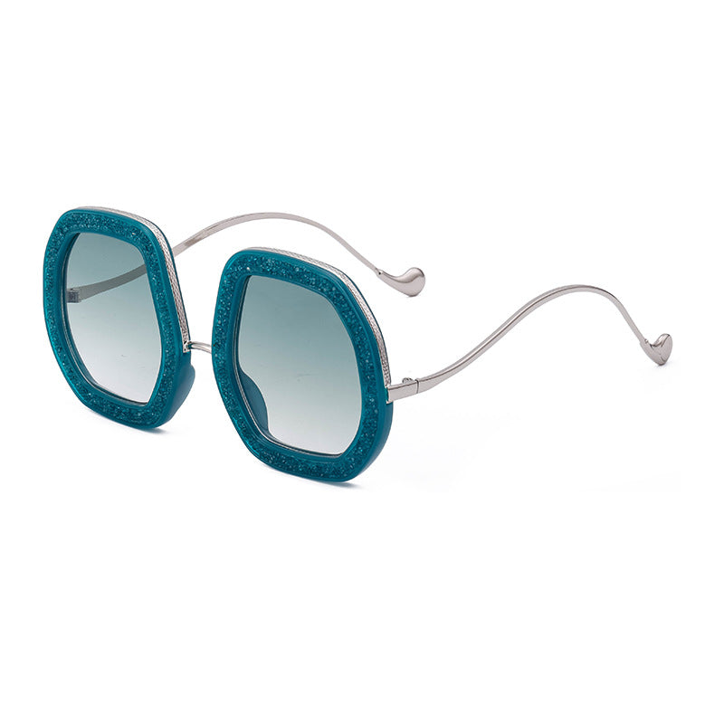 European and American Style Women's Sunglasses with Rhinestones, Irregular Polygonal Large Frame Sunglasses, Trendy High-End Glasses Wholesale - 图片 3