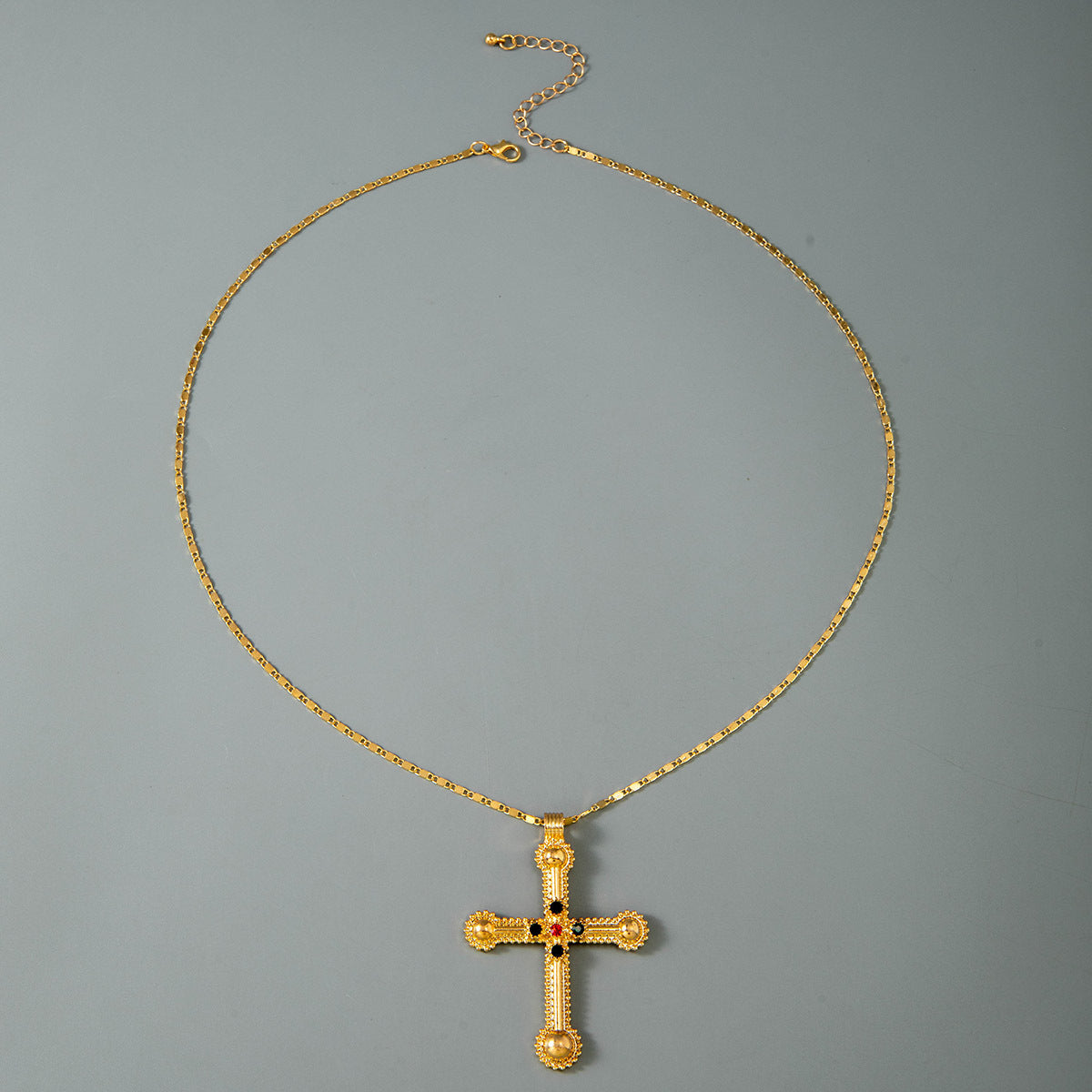 European and American Retro Hollow Diamond Cross Pendant Necklace Gothic Style Black Layered Wear Y Type Necklace - 图片 9