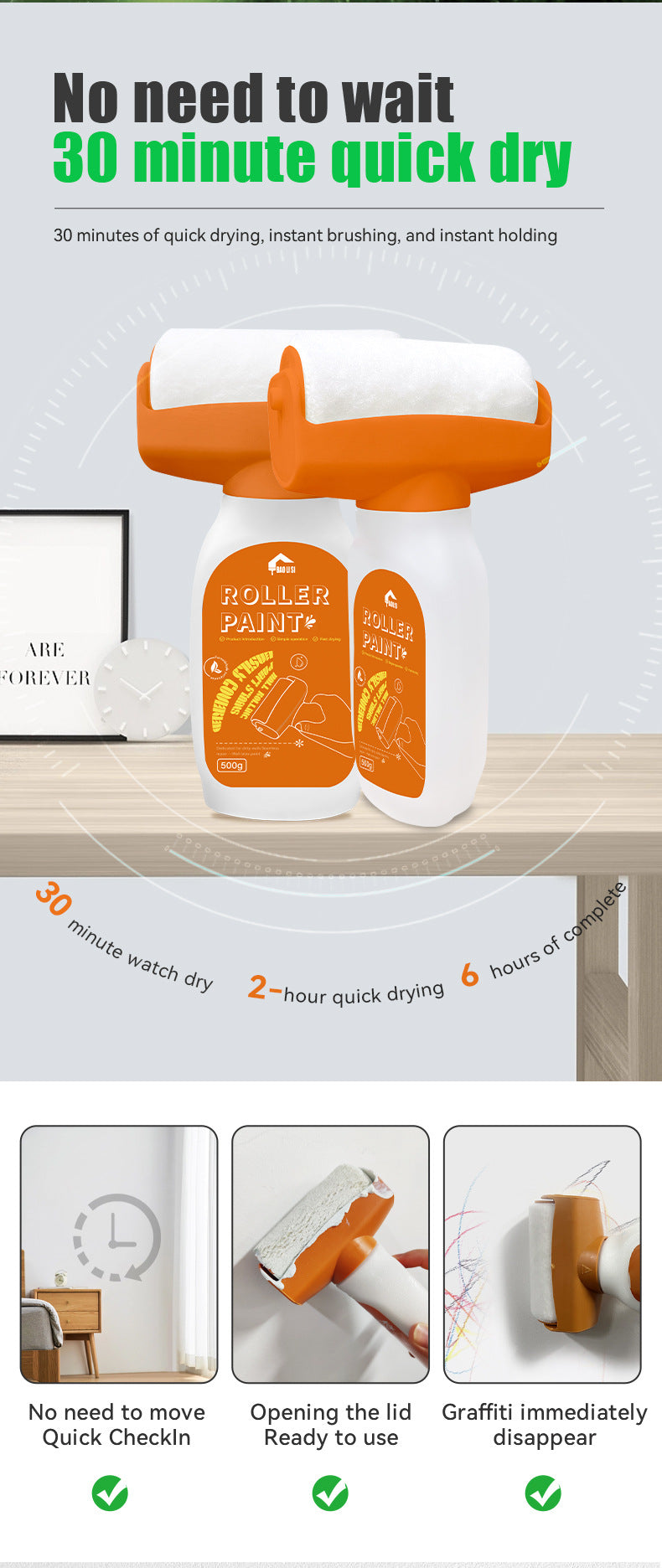 Large Roller Paint for Walls Water-Based Odorless Household White Wall Graffiti Stain Color Change Covering Latex Paint - 图片 15