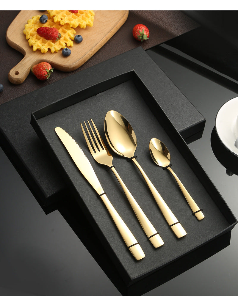 410Stainless Steel Cutlery Western Food Square Handle Knife Fork Spoon4Gift Set Cutlery Set Steak Knife Fork Spoon - 图片 23