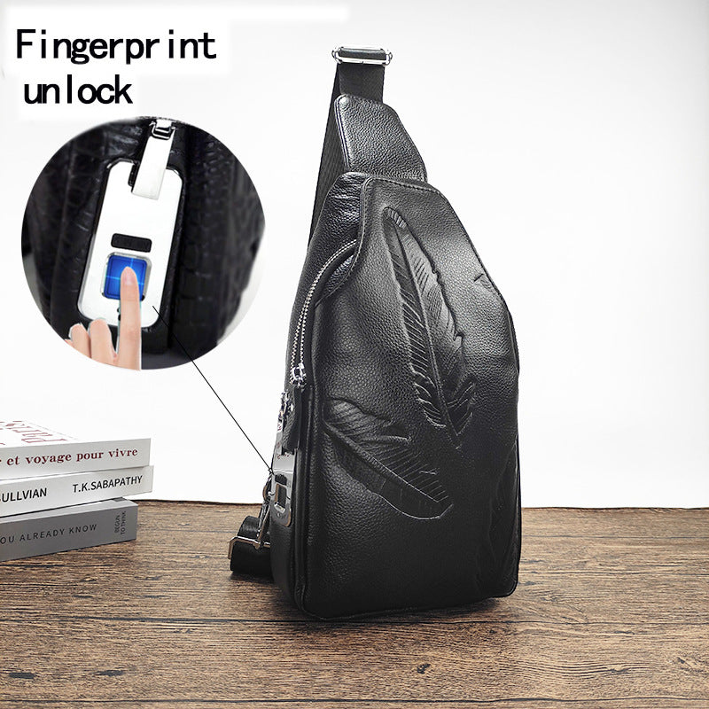 Anti-theft Bag Men's Genuine Leather Chest Bag High-end Security Password Lock Travel Outdoor Crossbody Small Backpack Men's Shoulder Bag - 图片 6