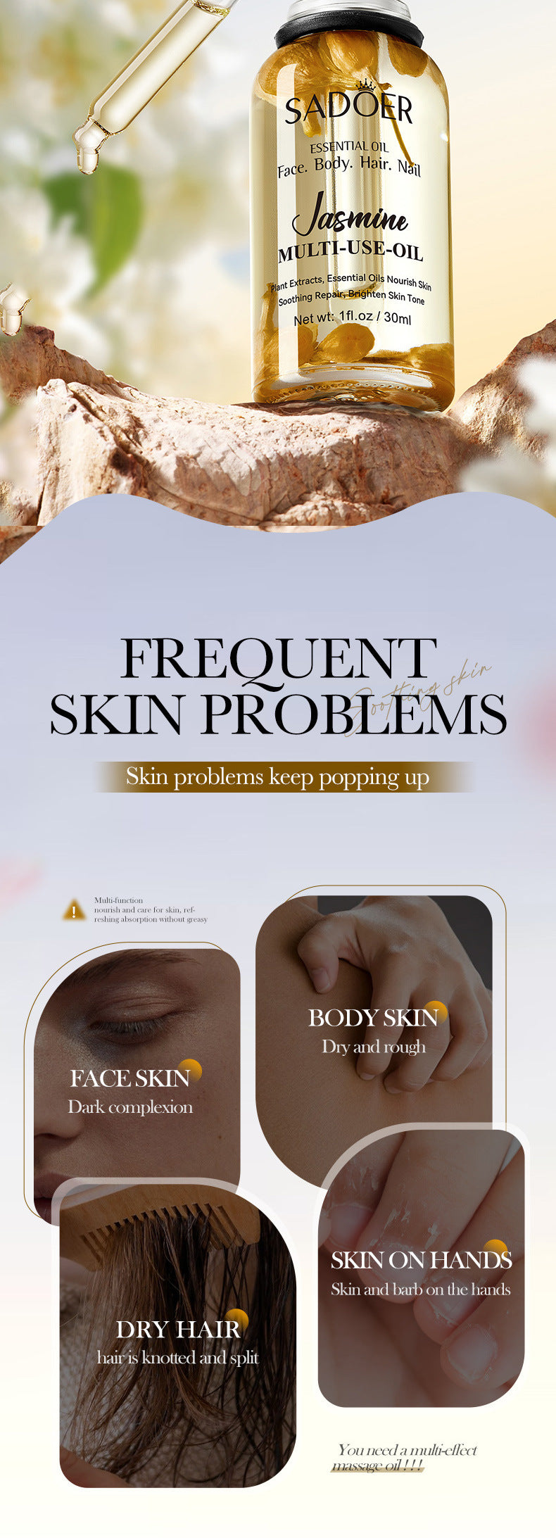 Cross-border Jasmine Dried Flower Massage Oil SADOER Moisturizing and rejuvenating skin body oil cross-border foreign trade wholesale - 图片 16