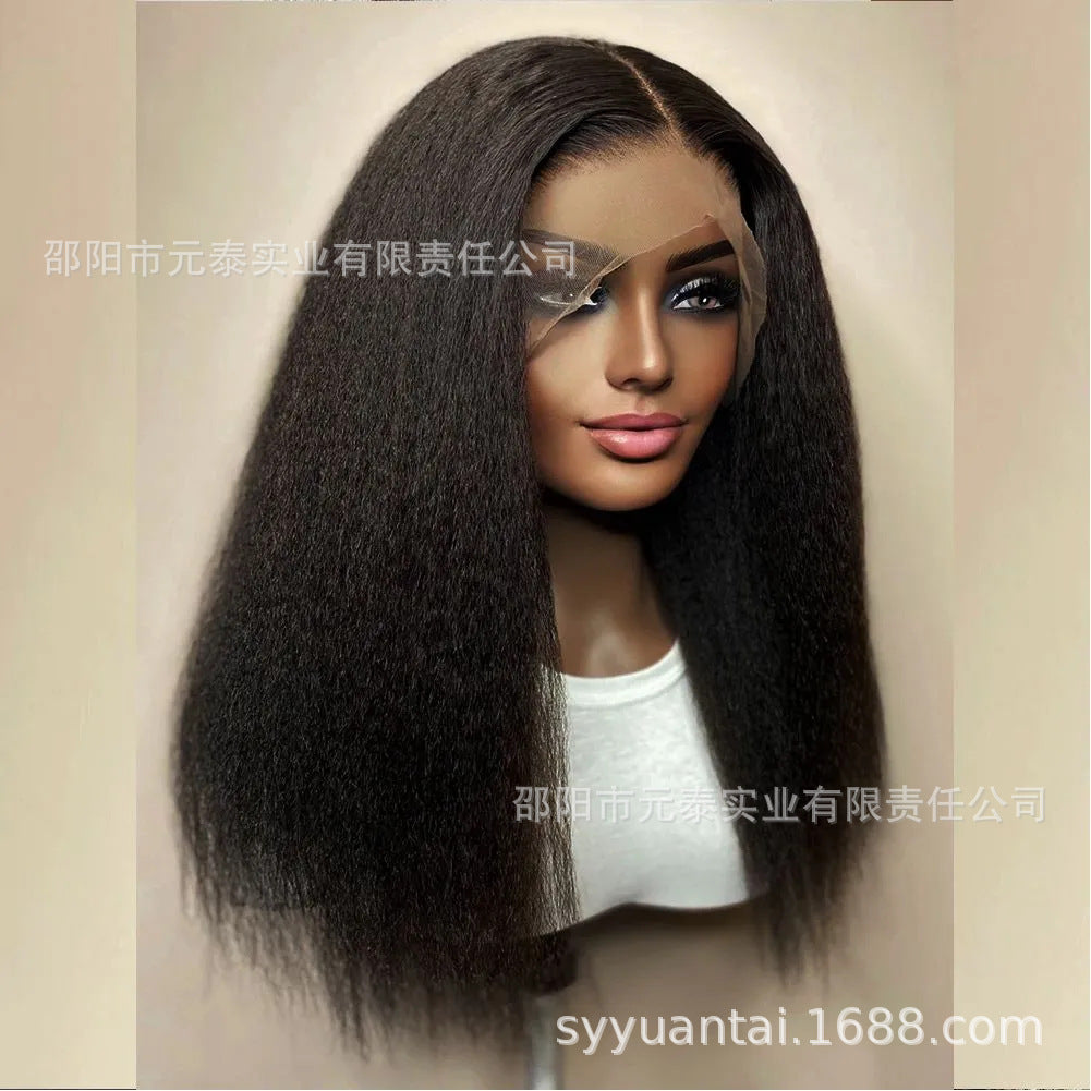 Kinky Straight 13x4 Lace Front Synthetic Wig Long Black Wigs - 图片 12