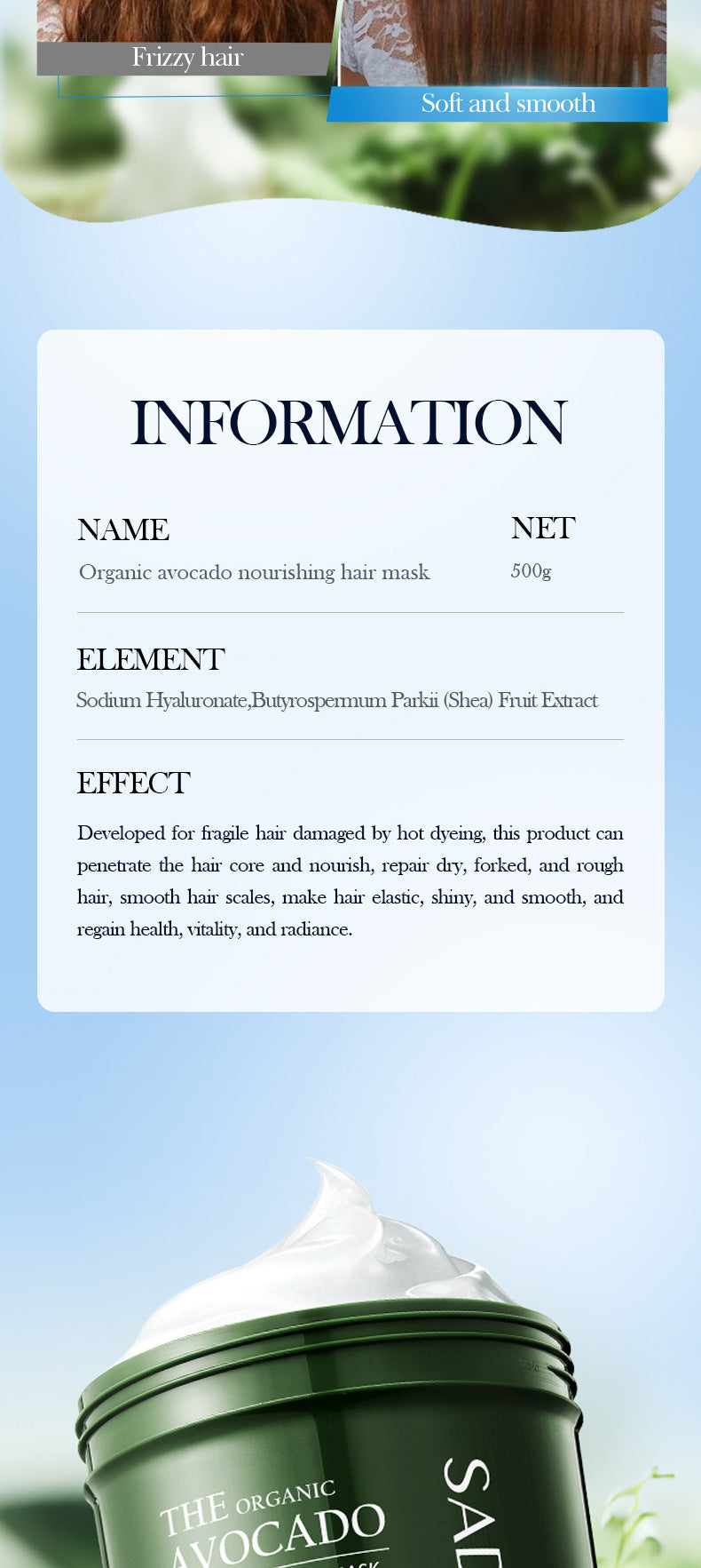 Avocado Smooth and Nourishing Hair Mask SADOER Cross-border foreign trade wholesale of frizz improvement conditioner - 图片 14