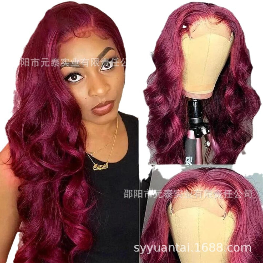 99J Front Lace Wig Big Waves Full Head Daily Women Long Curly Hair High Temperature Fiber Synthetic Wig Air Bangs - 图片 5