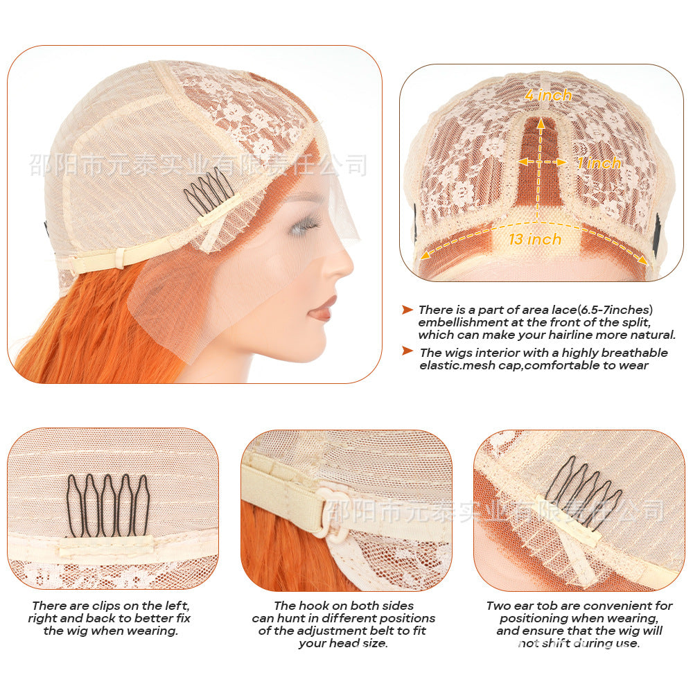 Lace Front Big Wave Synthetic Wig Long Curly Hair frontalwig Gradient Highlight Headband Gradient Highlight - 图片 12