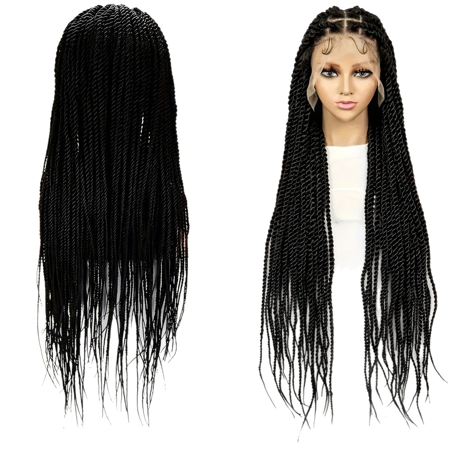 TEMU Cross-Border Foreign Trade Hot-Selling Full Lace Hand-Twisted Two-Pleat Synthetic Hairpiece lace braid wig - 图片 5