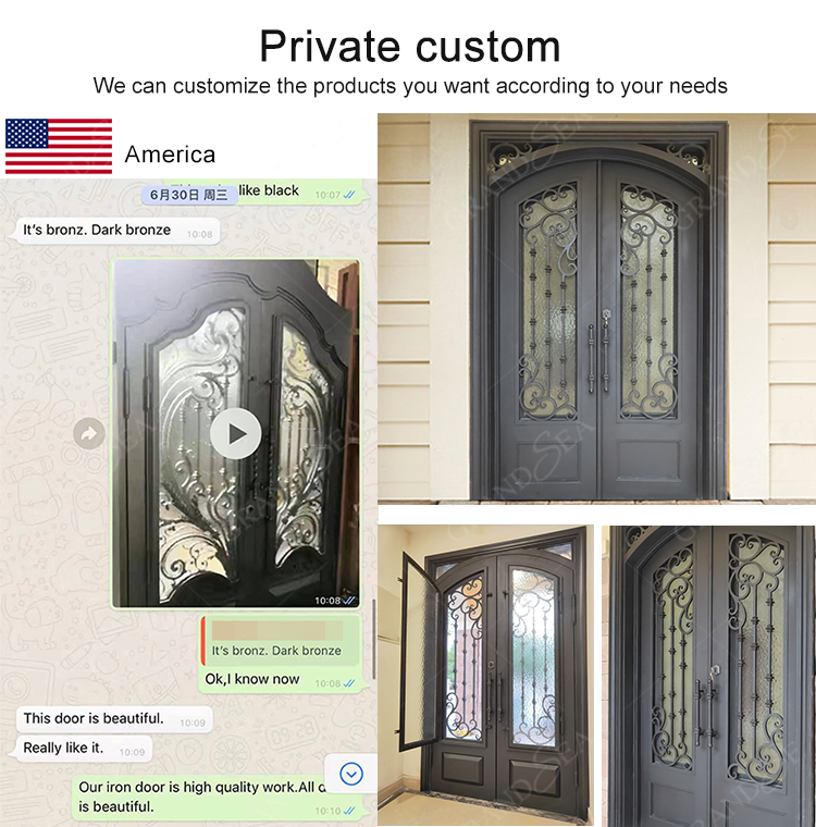Foshan Factory High Quality Double Front Entry Doors Wrought Iron Doors Double Exterior - 图片 17