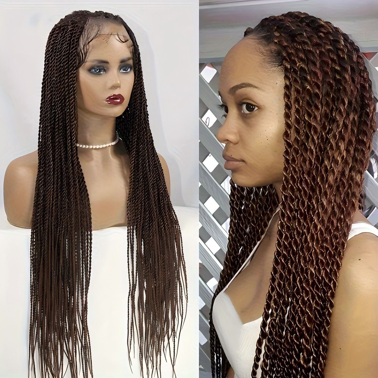 TEMU Cross-Border Foreign Trade Hot-Selling Full Lace Hand-Twisted Two-Pleat Synthetic Hairpiece lace braid wig - 图片 8