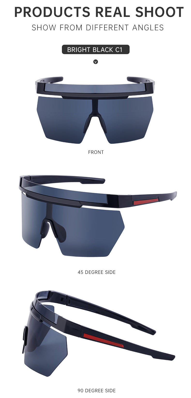 European and American Style Colorful Outdoor Sports Cycling Sunglasses for Women Trendy Fashion One-piece Windproof Sunglasses for Men Wholesale - 图片 17