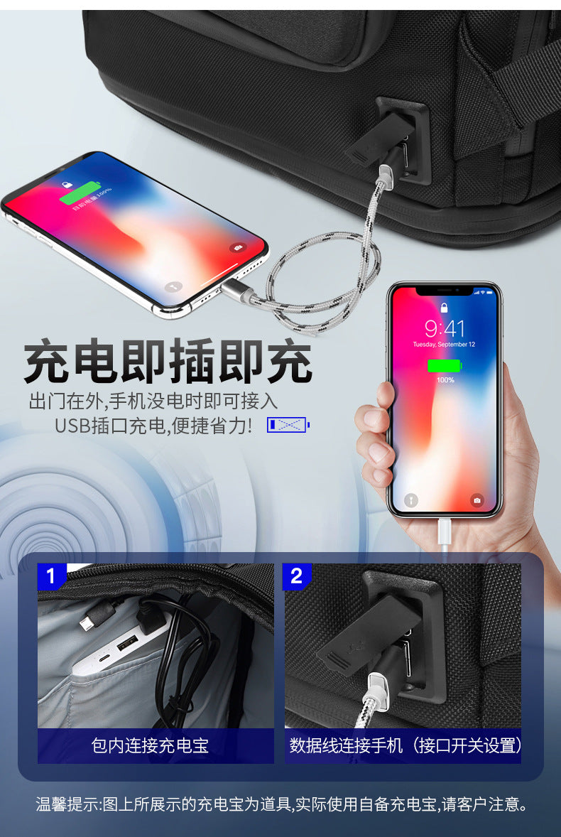 OZUKO Backpack Men's Water-Repellent Large Capacity Multi-Compartment Travel Laptop Bag Outdoor Sports Bag - 图片 11