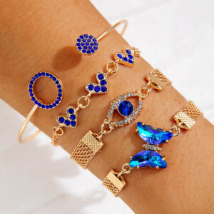 European and American Jewelry High-End Imitation Crystal Butterfly Bracelet Set Fashion Inlaid Diamond Heart Bracelet Wholesale