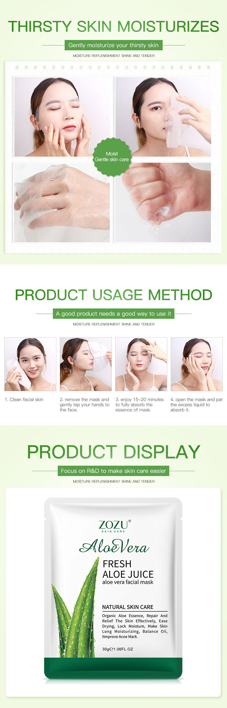 Honey Aloe Vera Mask ZOZU Hydrating Moisturizing Tablets Cross-border Foreign Trade Skincare Wholesale - 图片 11