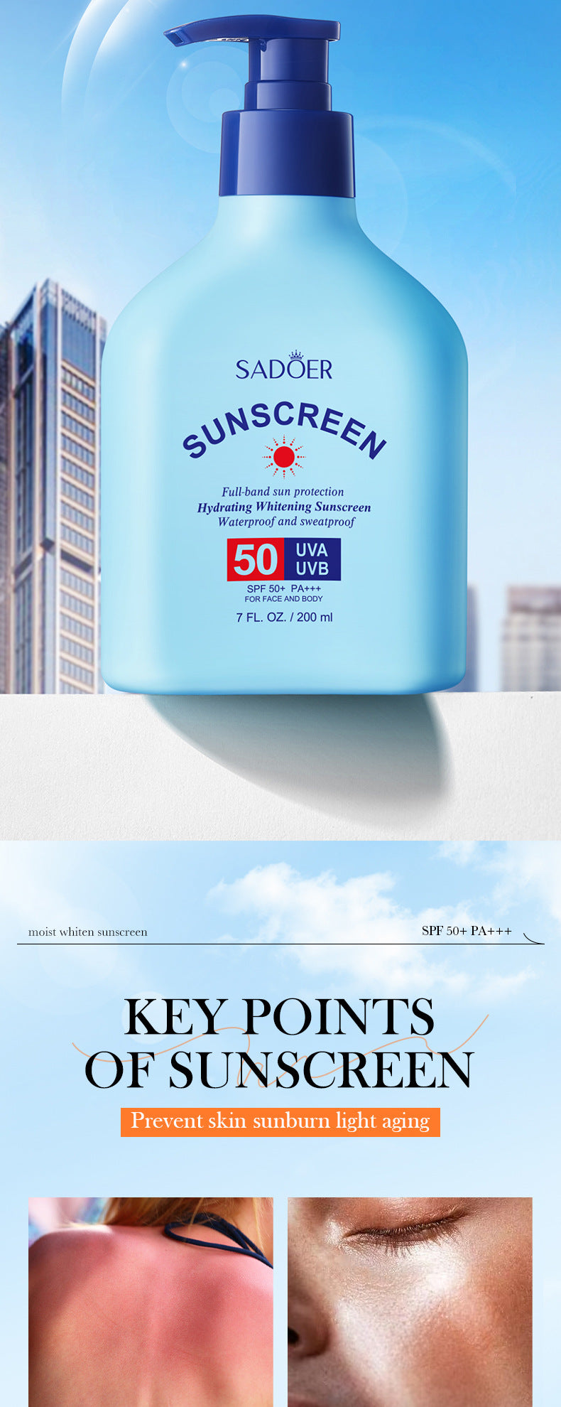 Sunscreen SADOER Hydrating, moisturizing, whitening, refreshing, UV protection sunscreen lotion for cross-border foreign trade wholesale - 图片 7