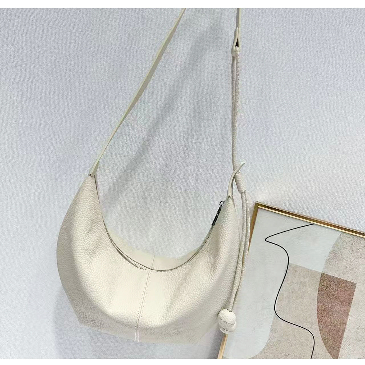 New Genuine Leather Underarm Bag Top Layer Cowhide Horn Dumpling Bag Simple Casual Versatile Single Shoulder Crossbody Bag - 图片 11