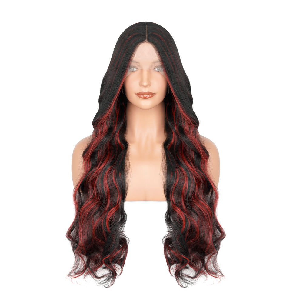 Wig for Women, Front Lace, Wavy Long Curly Hair, Red and Black Gradient Color, High-Temperature Fiber, Synthetic Hair Wig, European and American Cross-Border - 图片 7