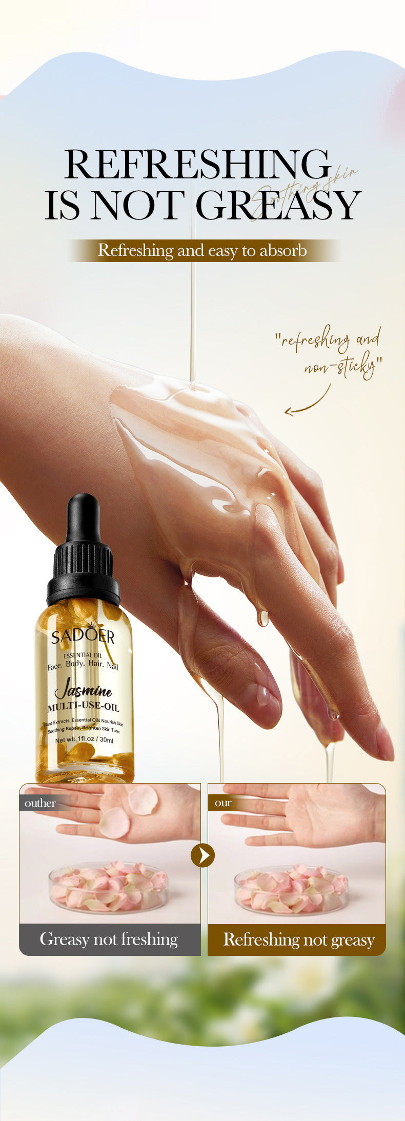 Cross-border Jasmine Dried Flower Massage Oil SADOER Moisturizing and rejuvenating skin body oil cross-border foreign trade wholesale - 图片 21
