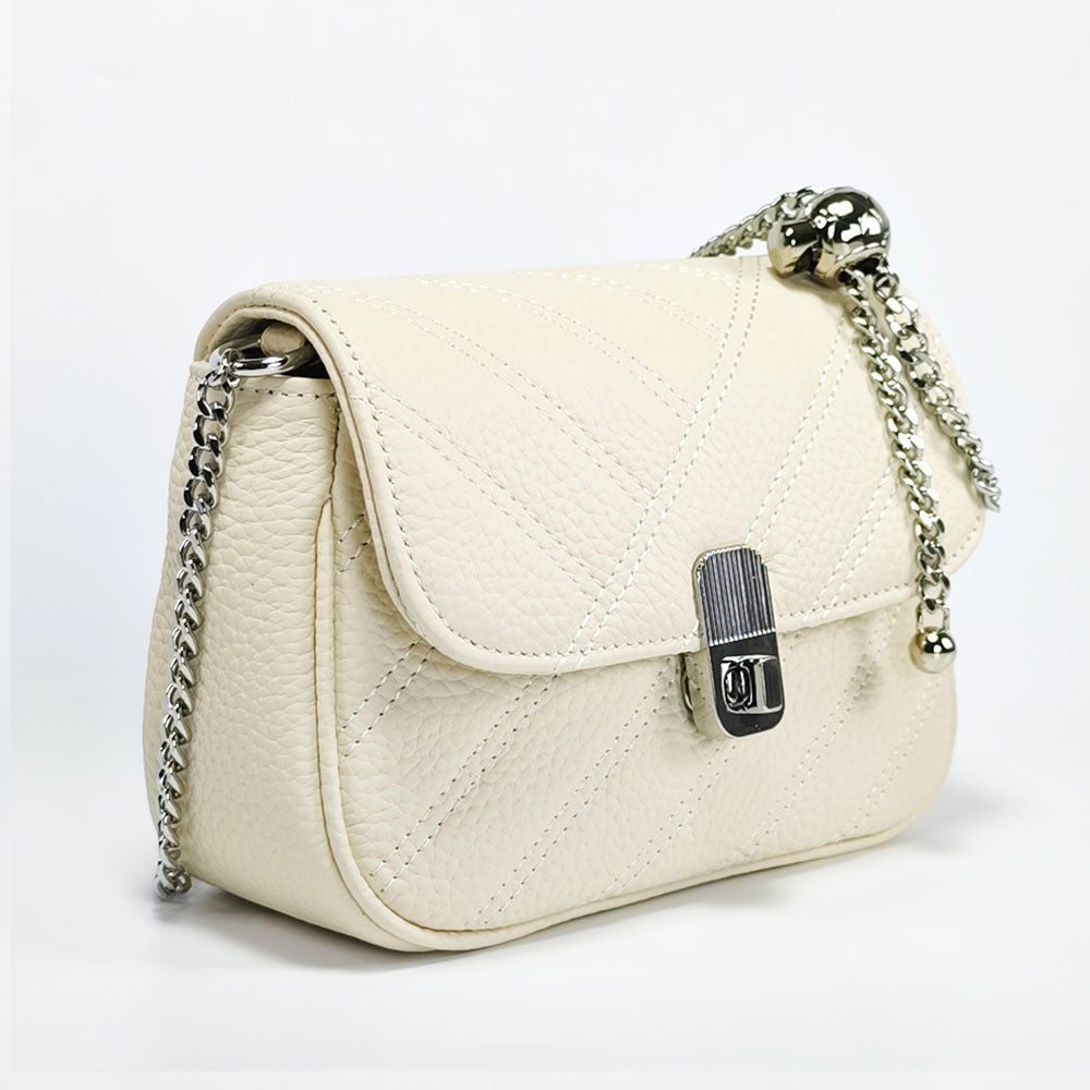 Genuine Leather Women's Bag New Metal Chain Small Square Bag Simple Versatile Chanel Style Single Shoulder Solid Color Embroidered Thread Crossbody Bag - 图片 35