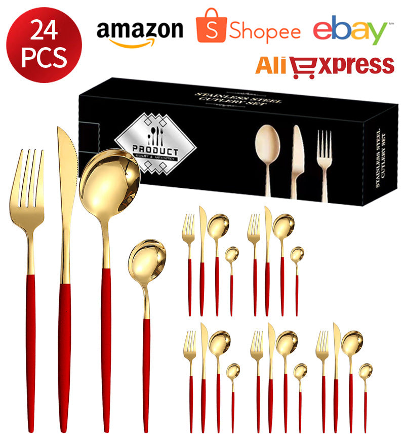 410Stainless Steel Cutlery Western Steak Knife Fork Spoon6People Serving Hotel Restaurant Portugal24Piece Suit - 图片 29