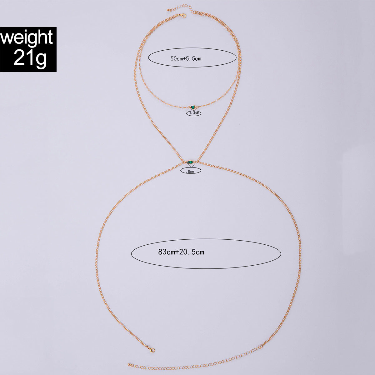 Trendy Simple Men's Body Chain Necklace Fashion Imitation Emerald Heart Hollow Chest Chain with Diamonds - 图片 5