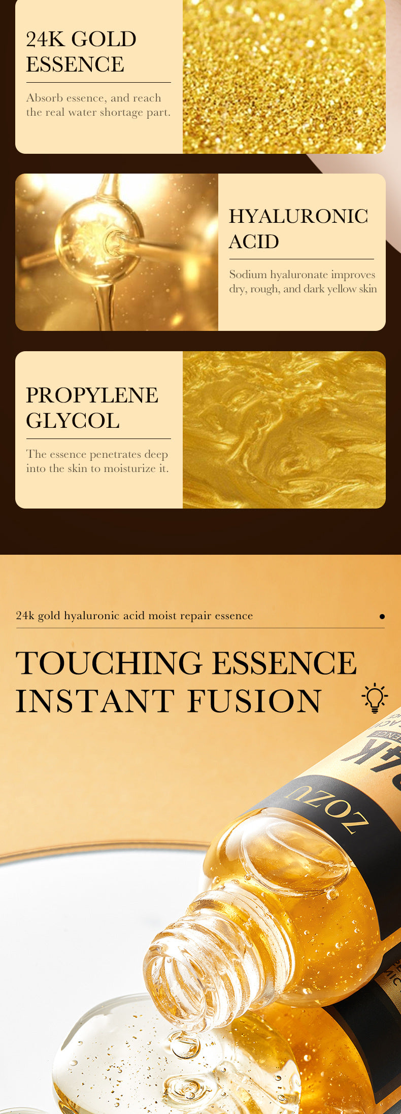 24K Gold Essence ZOZU Hyaluronic acid moisturizing and hydrating skincare wholesale for trade - 图片 11