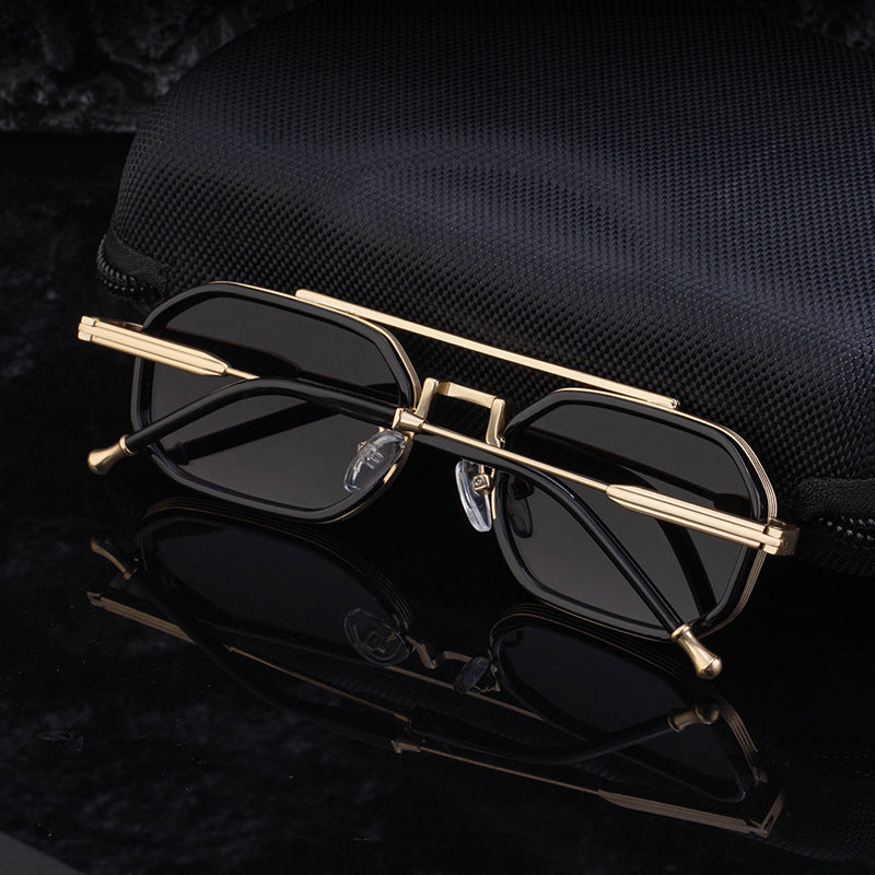 2025New Small Frame Glasses Men Double Beam retro Sunglasses Men's High Sense Full Frame Sunscreen Sunglasses shades - 图片 43