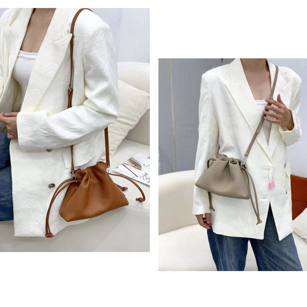 Wholesale pleated cloud bag genuine leather small handbag for women bag Bucket Bag Top Layer Cowhide Niche ins Shoulder Crossbody Bag - 图片 12
