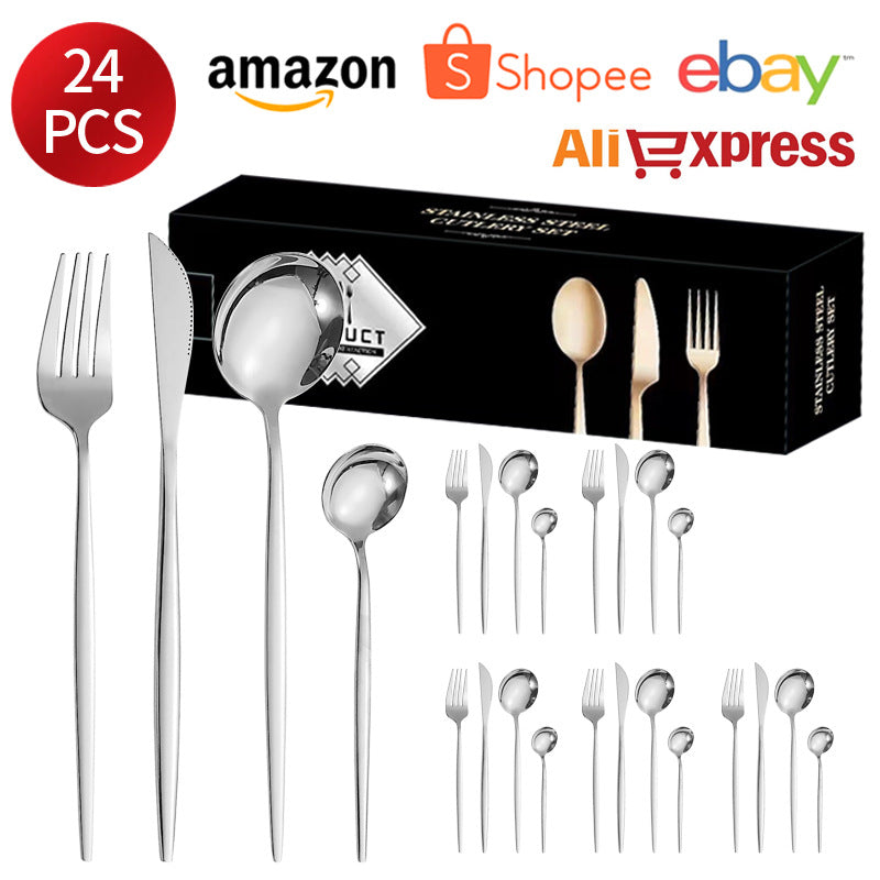 410Stainless Steel Cutlery Western Steak Knife Fork Spoon6People Serving Hotel Restaurant Portugal24Piece Suit - 图片 6