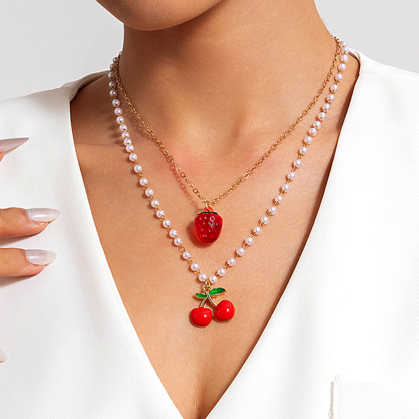 European and American Style Jewelry Light Luxury Imitation Pearl Cherry Necklace High-End Versatile Grass Multi-Layer Stacking Necklace Wholesale - 图片 27