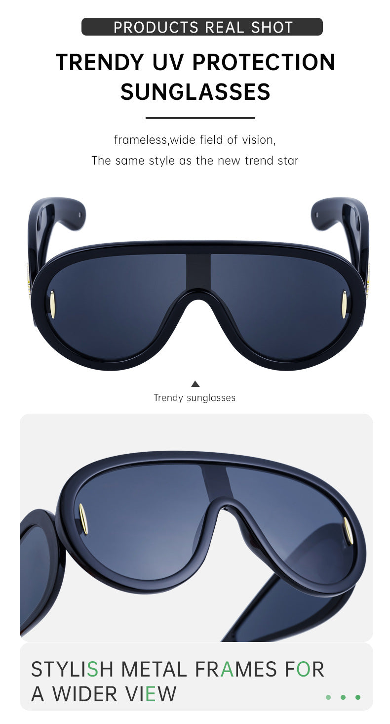 European and American Fashion One-piece Large Frame Sports Sunscreen Sunglasses Women's Trendy Sports Cycling Windproof Sunglasses Men's Glasses - 图片 16